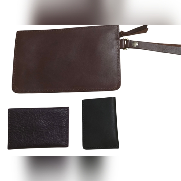 NWOT Portland Leather Bundle.  1 Wristlet, 1 Mini Wallett And 1 Card Holder - Picture 2 of 8